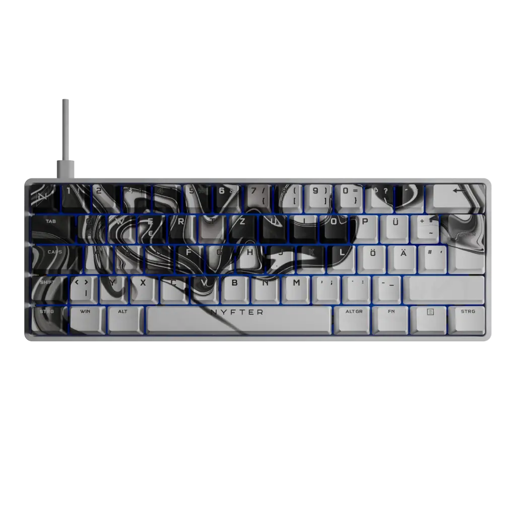 Nyfboard Gen2 60% Black mit PBT Sublimation Keycaps Liquid BlackWhite
