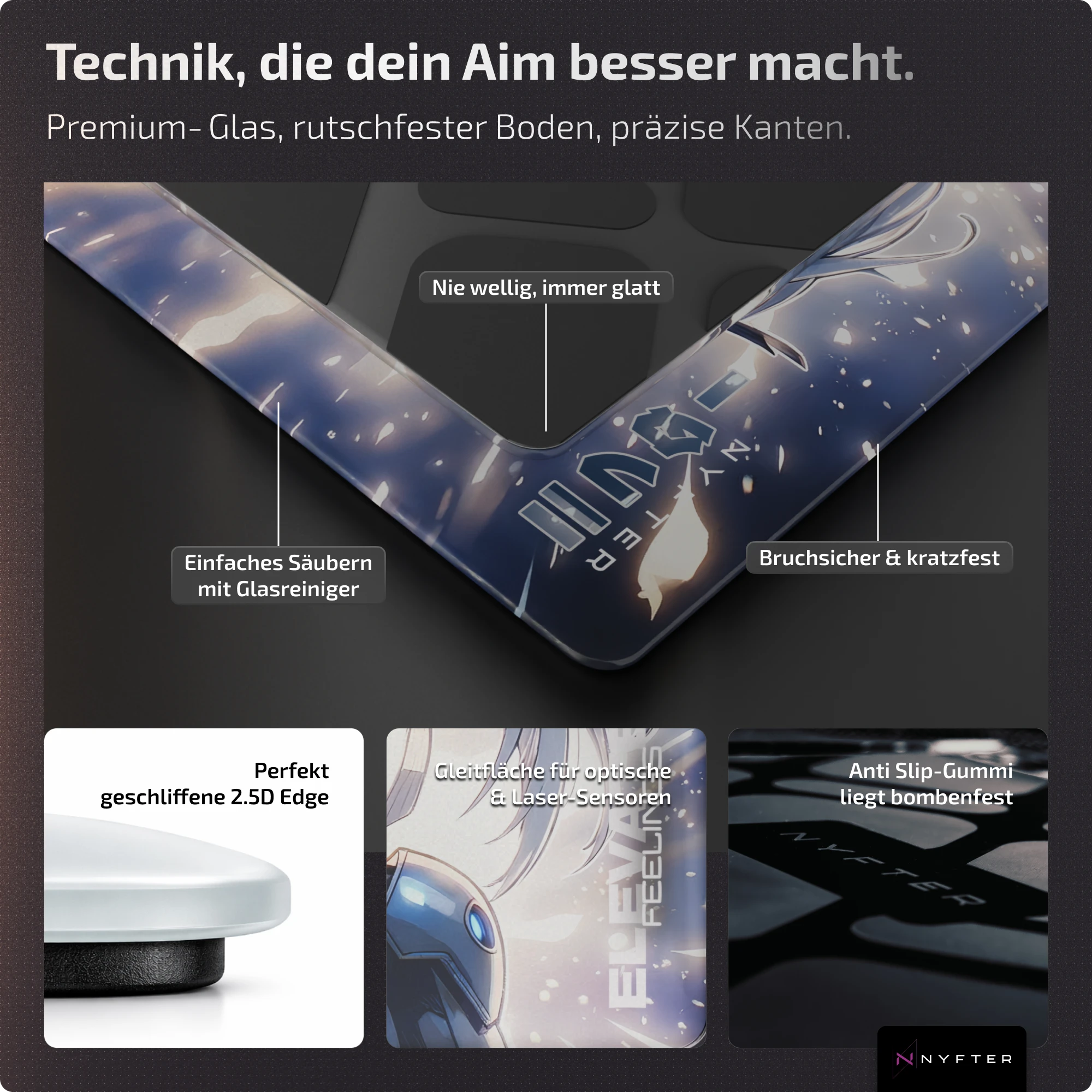 Nyfter Nyf® G1 Limited Glas Mousepad Elevated Focus