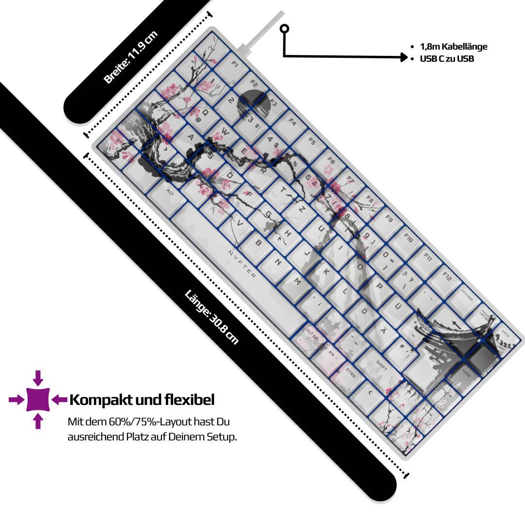 Nyfboard Gen2 75% White mit PBT Sublimation Keycaps Sakura White