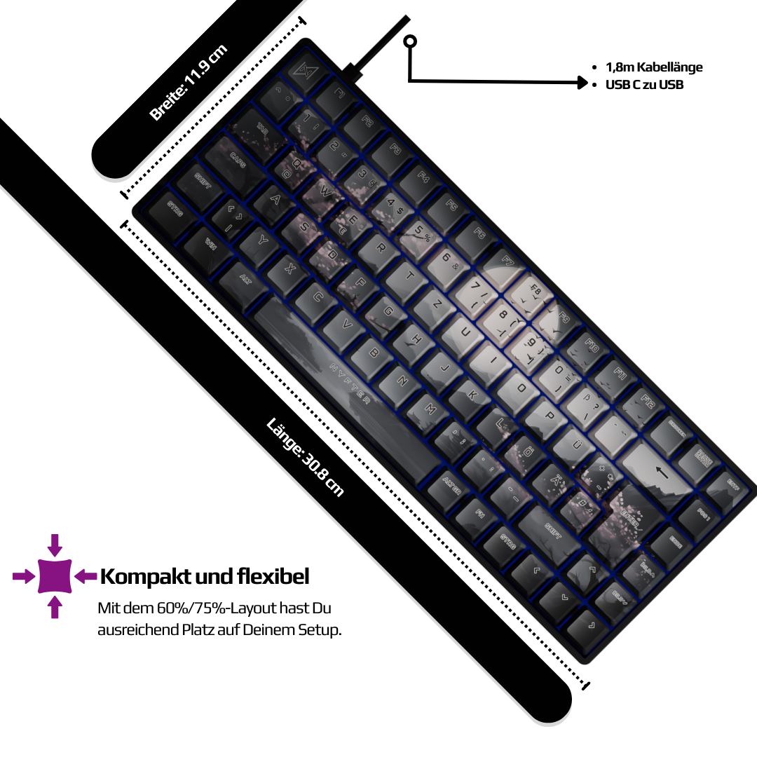 Nyfboard Gen2 75 % noir avec touches PBT sublimées Sakura v3