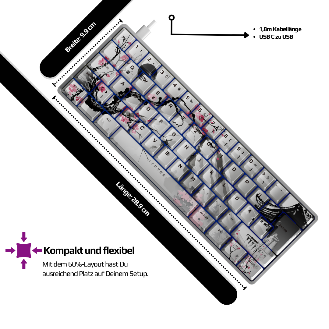 Nyfboard Gen2 60% White mit PBT Sublimation Keycaps Sakura White