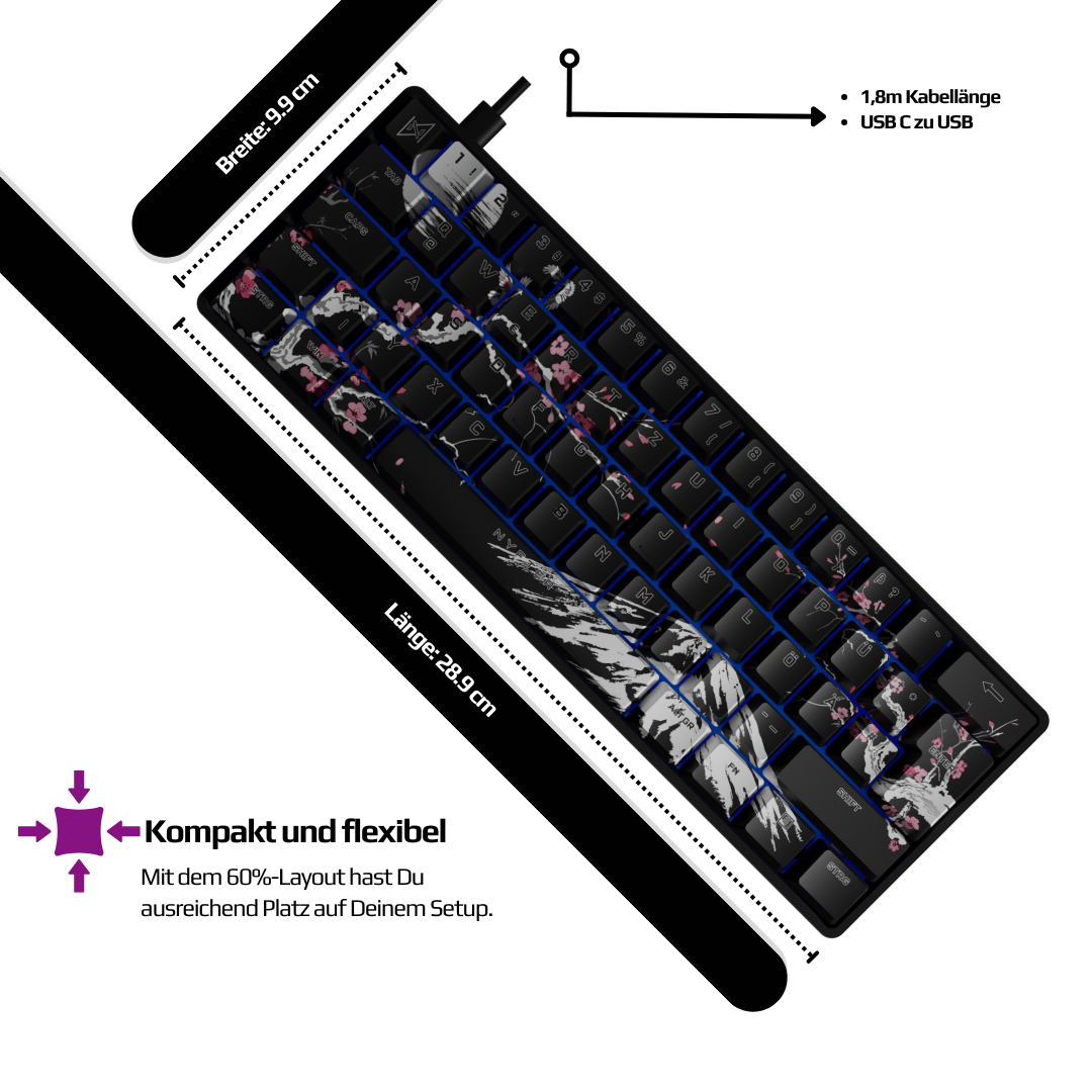 Nyfboard Gen2 60% Black mit PBT Sublimation Keycaps Sakura Black