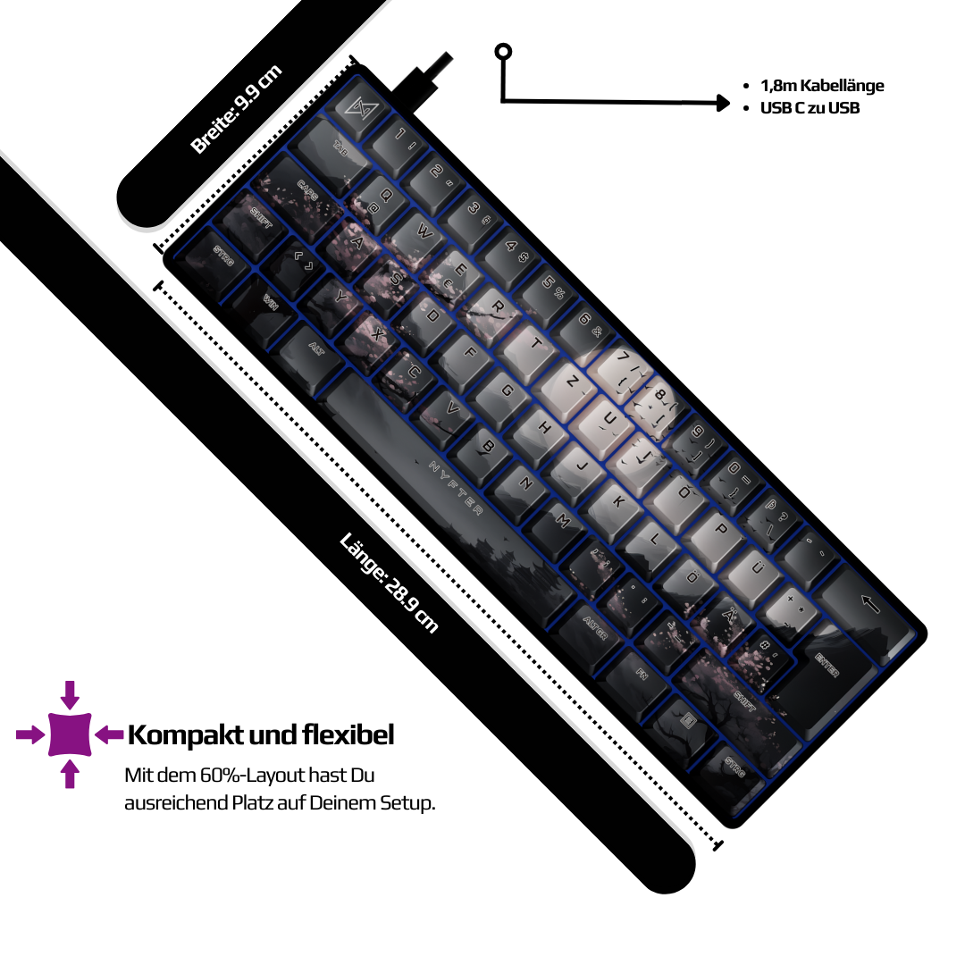 Clavier Nyfboard Gen2 60 % noir avec touches PBT sublimées Sakura v3