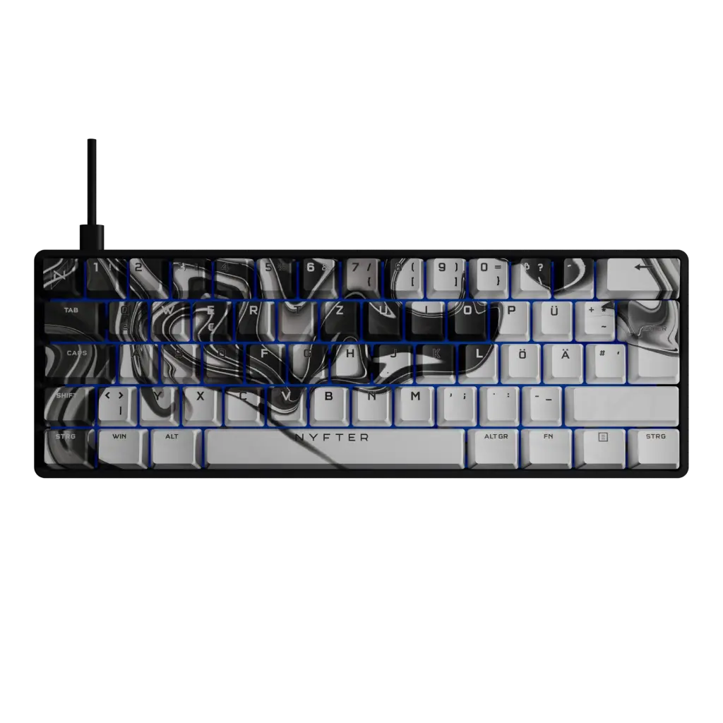 Nyfboard Gen2 60% Black with PBT Sublimation Keycaps Liquid BlackWhite