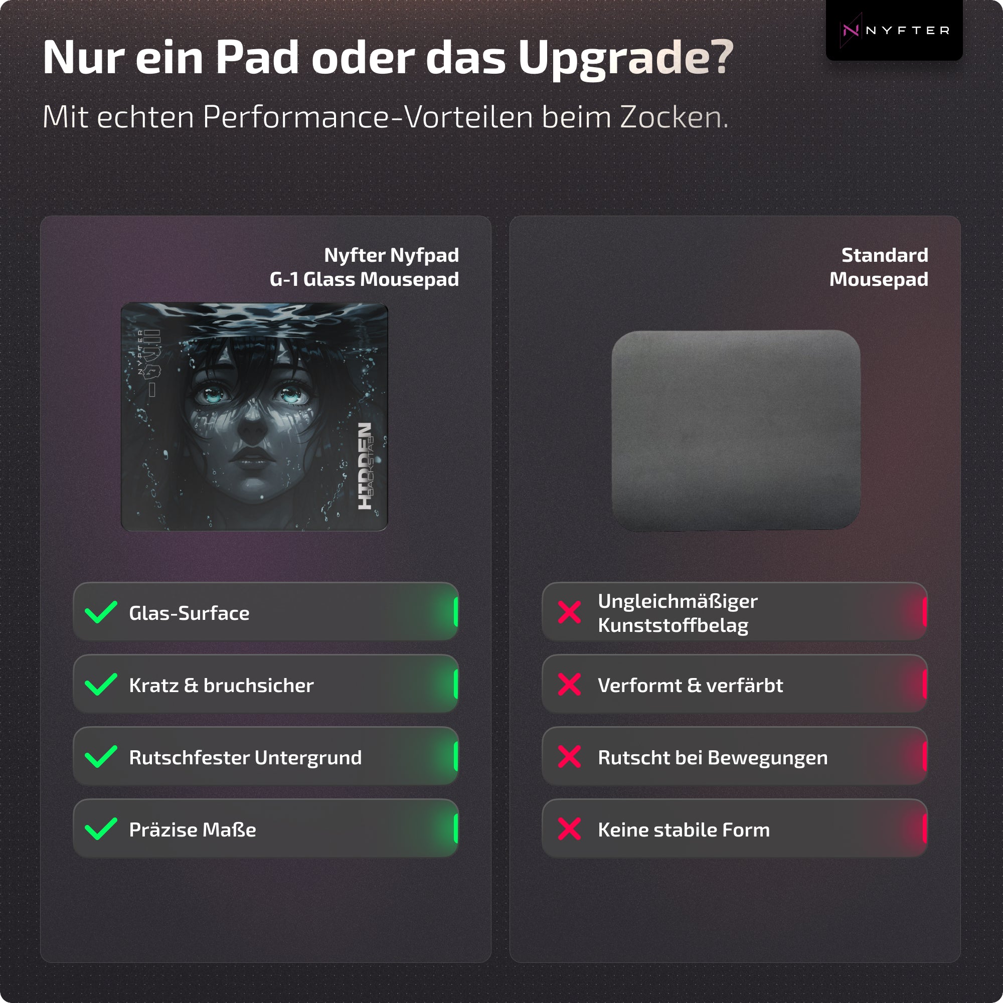 Nyfter Nyf® G1 Limited Glas Mousepad Hidden Backstab