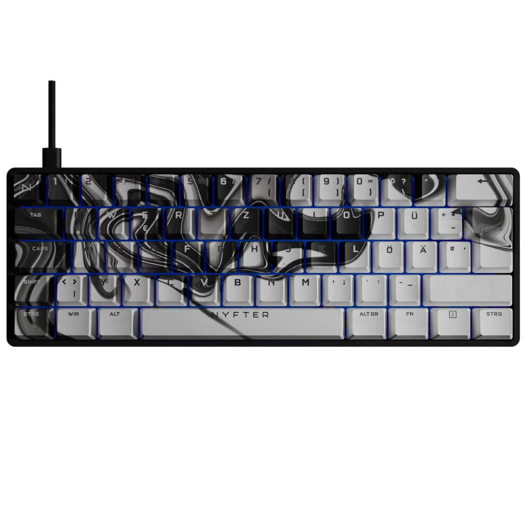 Nyfboard Gen2 60% Black mit PBT Sublimation Keycaps Liquid BlackWhite