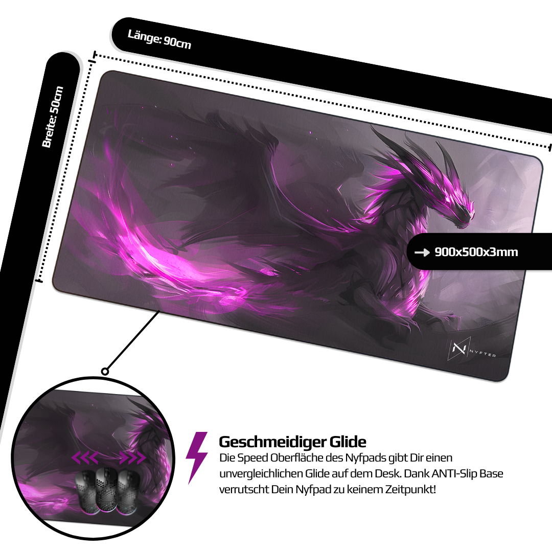 Tapis de souris de jeu Nyfpad XXL Pink Dragon Premium